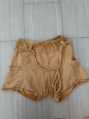 Free People Tan Gauze High-Waist Drawstring Shorts